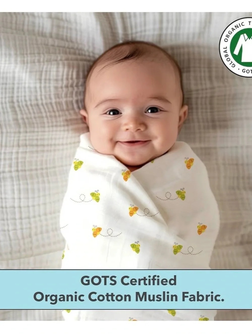 NWT The White Cradle 100% Organic Cotton Baby Swaddle, Soft Muslin, Honey Bee